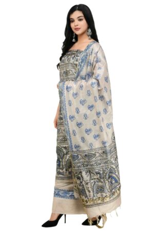 A R Silk Women’s Tussar Silk Printed Unstitched Salwar Suit Dress Material with Dupatta (Multi, Free Size)