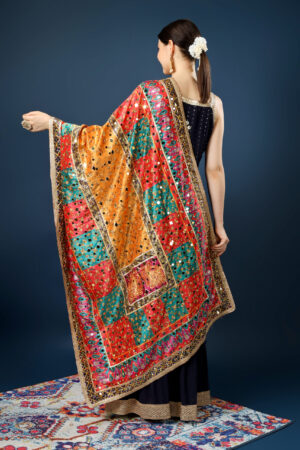 A R Silk Women’s Pakistani Heavy Silk Dupatta with Mirror Work with Colorful Print Fancy Dupaatta (ARS0857)