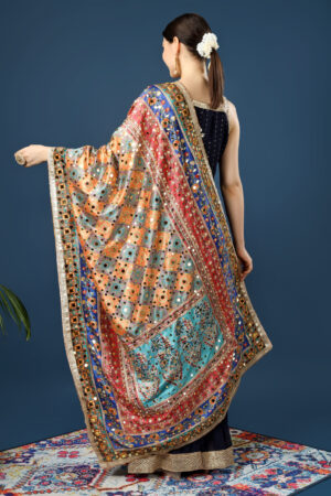 A R Silk Women’s Pakistani Heavy Silk Dupatta with Mirror Work with Colorful Print Fancy Dupaatta (ARS0859)