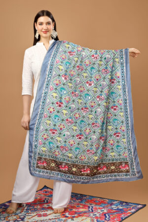 A R Silk Women’s Pakistani Heavy Silk Dupatta with Mirror Work with Colorful Print Fancy Dupaatta (ARS0860)