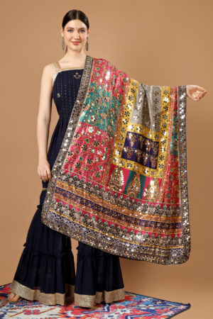 A R Silk Women’s Pakistani Heavy Silk Dupatta with Mirror Work with Colorful Print Fancy Dupaatta (ARS0861)