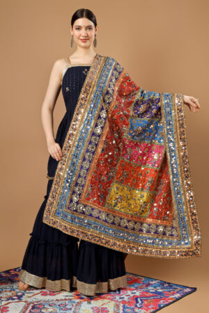 A R Silk Women’s Pakistani Heavy Silk Dupatta with Mirror Work with Colorful Print Fancy Dupaatta (ARS0862)