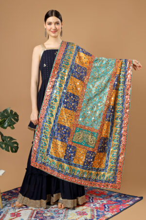 A R Silk Women’s Pakistani Heavy Silk Dupatta with Mirror Work with Colorful Print Fancy Dupaatta (ARS0863)