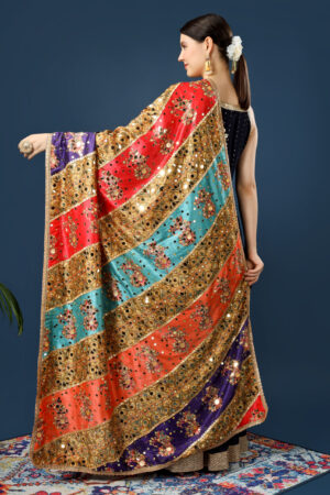 A R Silk Women’s Pakistani Heavy Silk Dupatta with Mirror Work with Colorful Print Fancy Dupaatta (ARS0864)