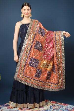 A R Silk Women’s Pakistani Heavy Silk Dupatta with Mirror Work with Colorful Print Fancy Dupaatta (ARS0865)