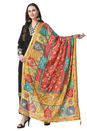 A R Silk Women’s Pakistani Heavy Silk Dupatta with Mirror Work with Colorful Print Fancy Dupaatta (ARS01028)