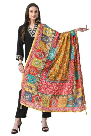 A R Silk Women’s Pakistani Heavy Silk Dupatta with Mirror Work with Colorful Print Fancy Dupaatta (ARS01029)