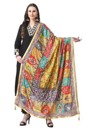 A R Silk Women’s Pakistani Heavy Silk Dupatta with Mirror Work with Colorful Print Fancy Dupaatta (ARS01030)