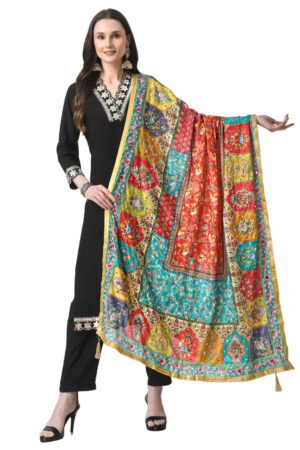 A R Silk Women’s Pakistani Heavy Silk Dupatta with Mirror Work with Colorful Print Fancy Dupaatta (ARS01031)