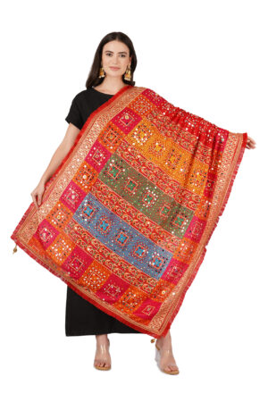 A R Silk DUPATTA HUB Chinnon Heavy Mirror Work,Fancy Lace and Fancy Latkan Phulkari,Designer and Weeding Multicolour Fancy Dupatta(ARS01126)